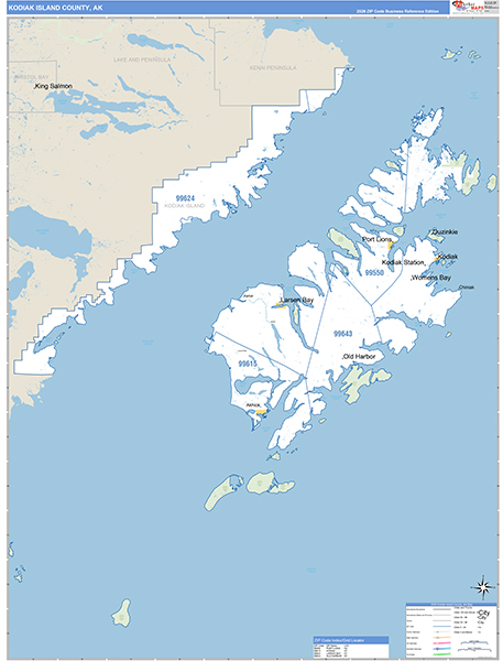 Kodiak Island Borough (County), AK Carrier Route Wall Map